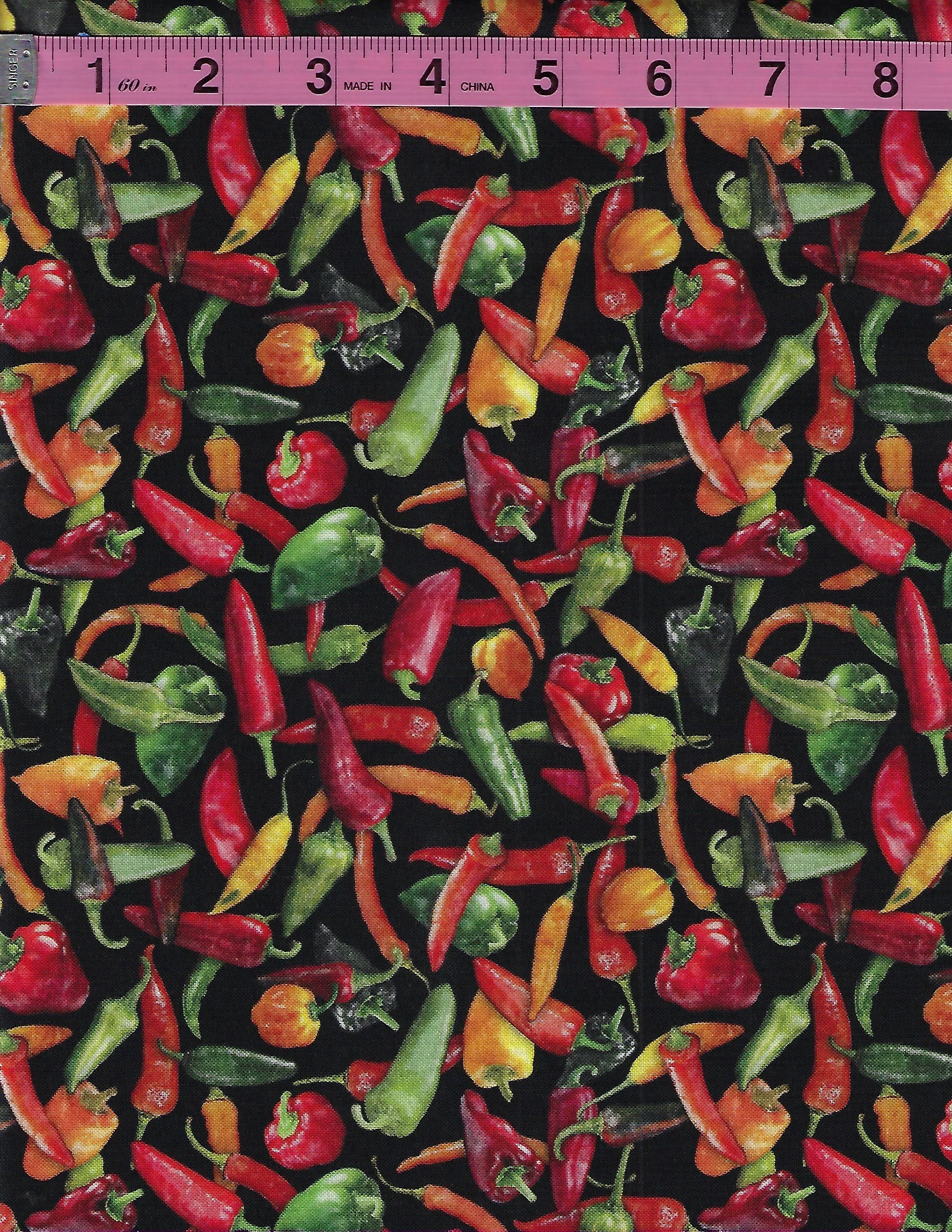 Fresh by QT Fabrics coordinating cotton fabric collection featuring apples, cucumbers, colorful peppers, and tomatoes