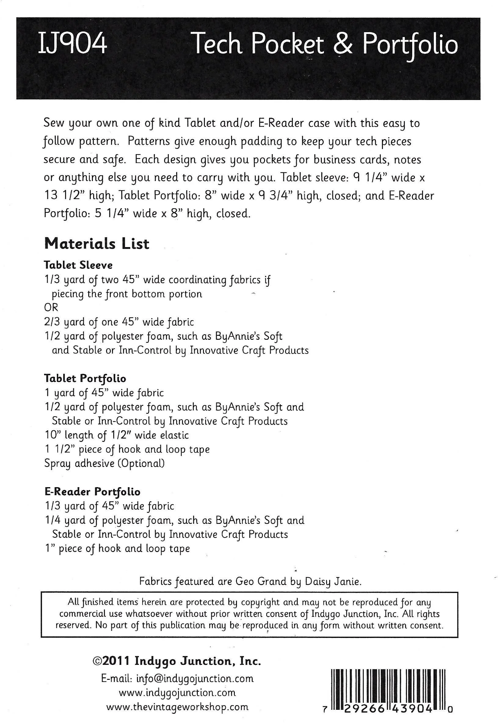 Indygo Junction Tech Pocket and Portfolio Pattern DIY sewing project pattern