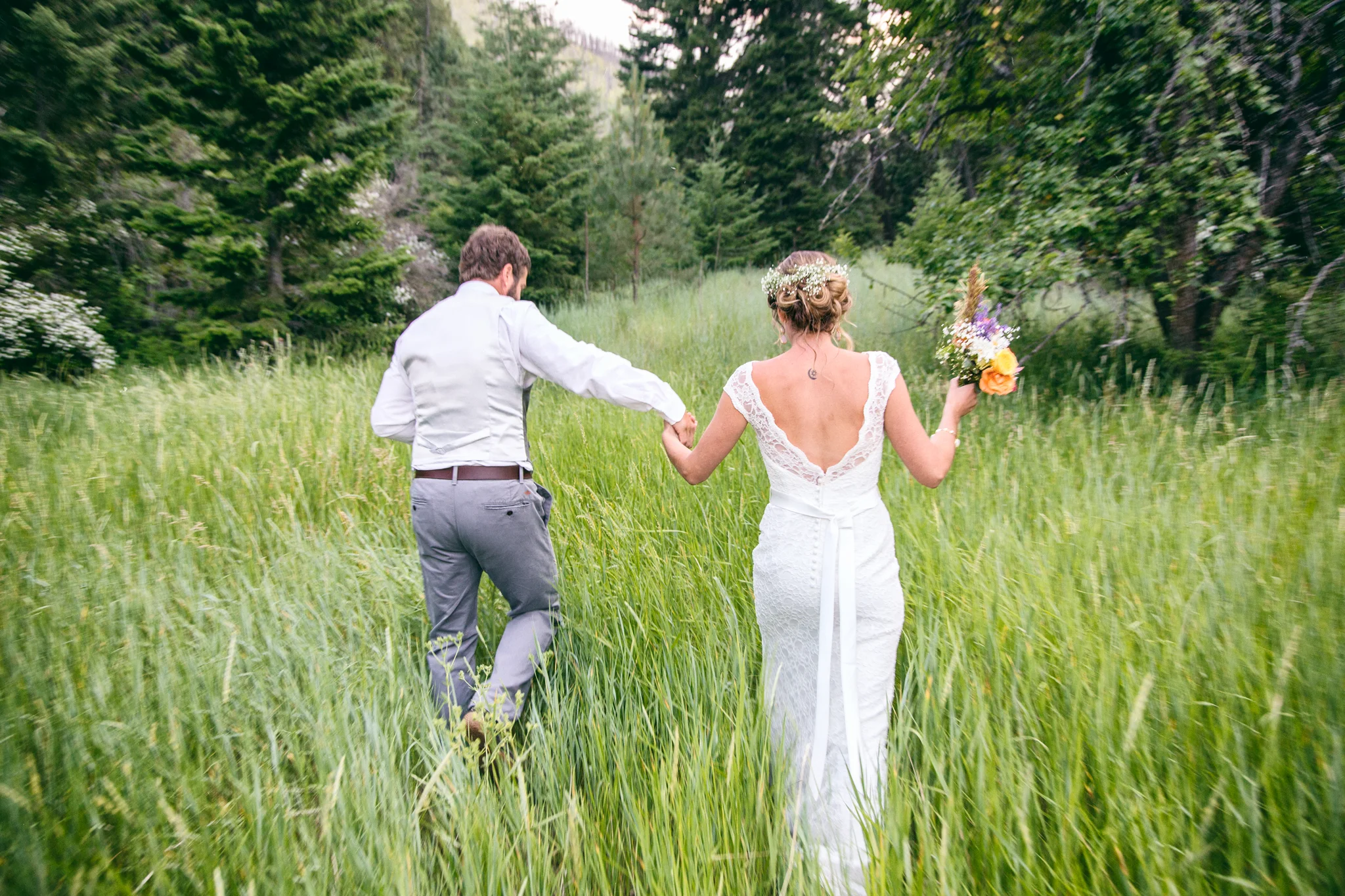 Montana Bride and Groom Walk in Field