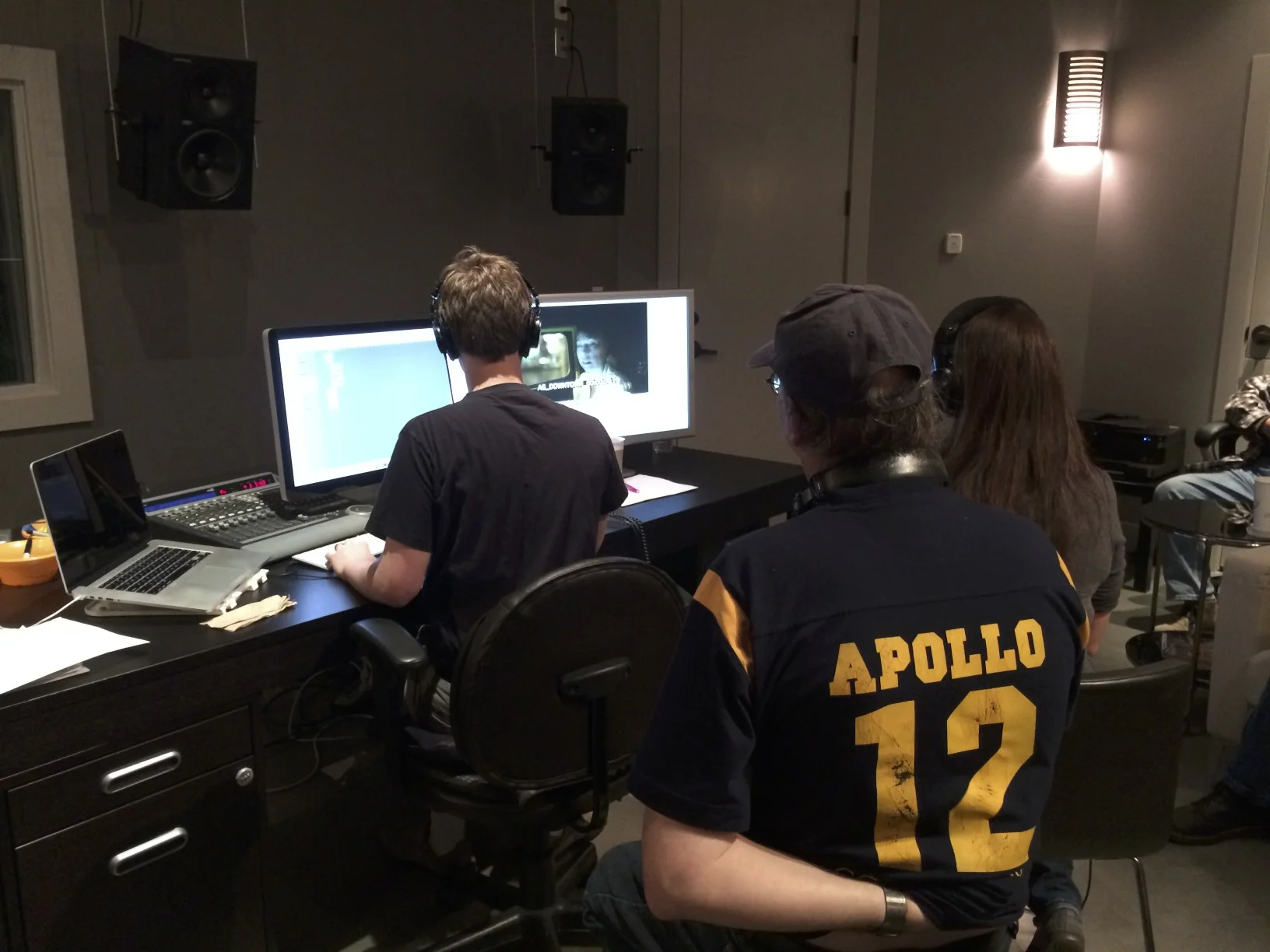 Doing ADR with the actors.