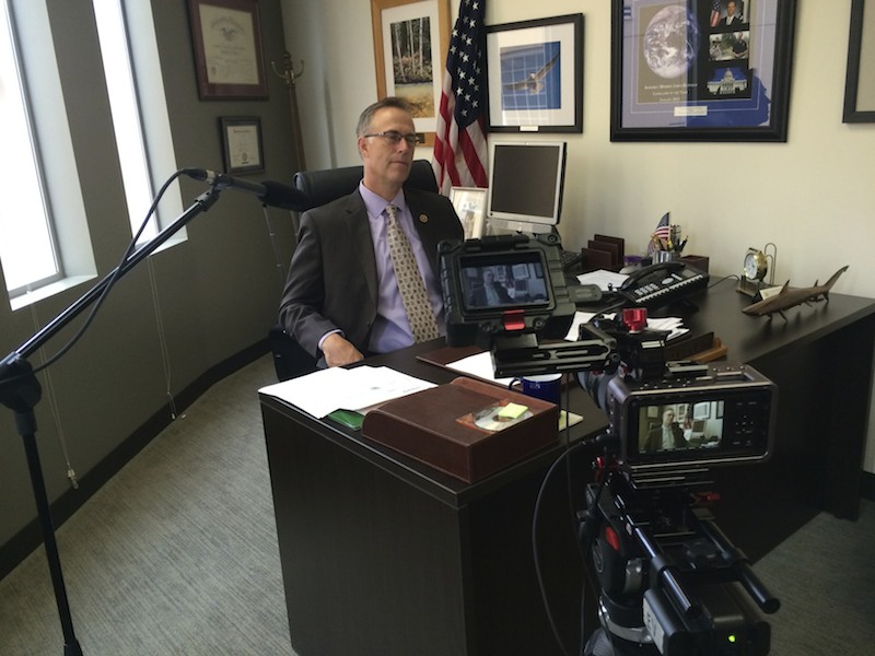 Setting up the Black Magic Pocket Camera for the interview.