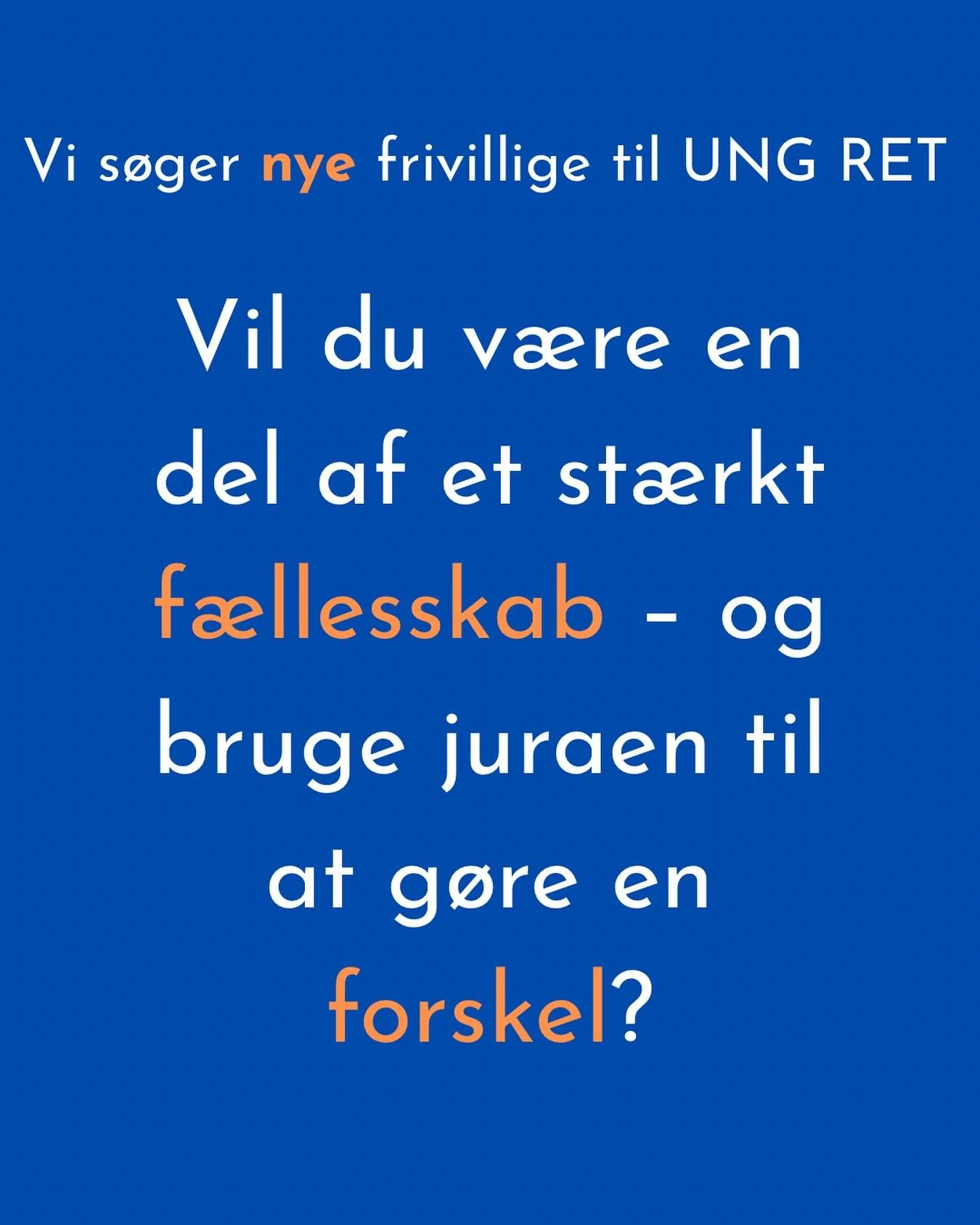 UNG RET s&oslash;ger nye frivillige! ⚖️

UNG RET er en frivillig retshj&aelig;lp, der lige nu består af et hold på ni engagerede jura- og erhvervsjurastuderende fra KU og CBS. Som frivillig juridisk rådgiver hos UNG RET har du mulighed for at få 