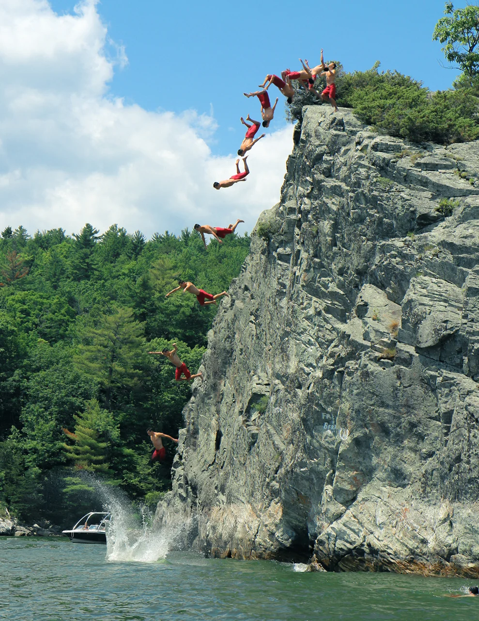 camp-ladue:

Riley floats off Barn Rock.