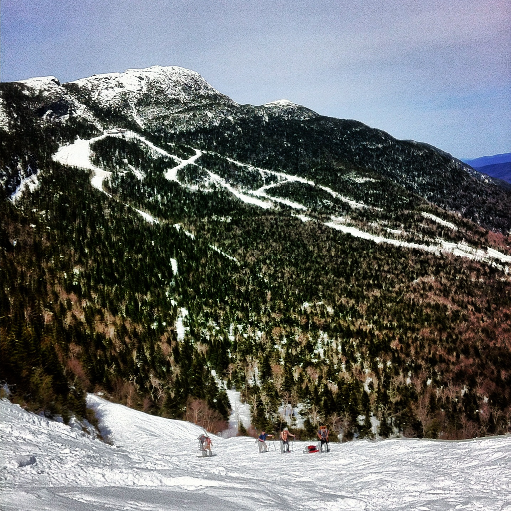 Skiing up Stowe, grill and all