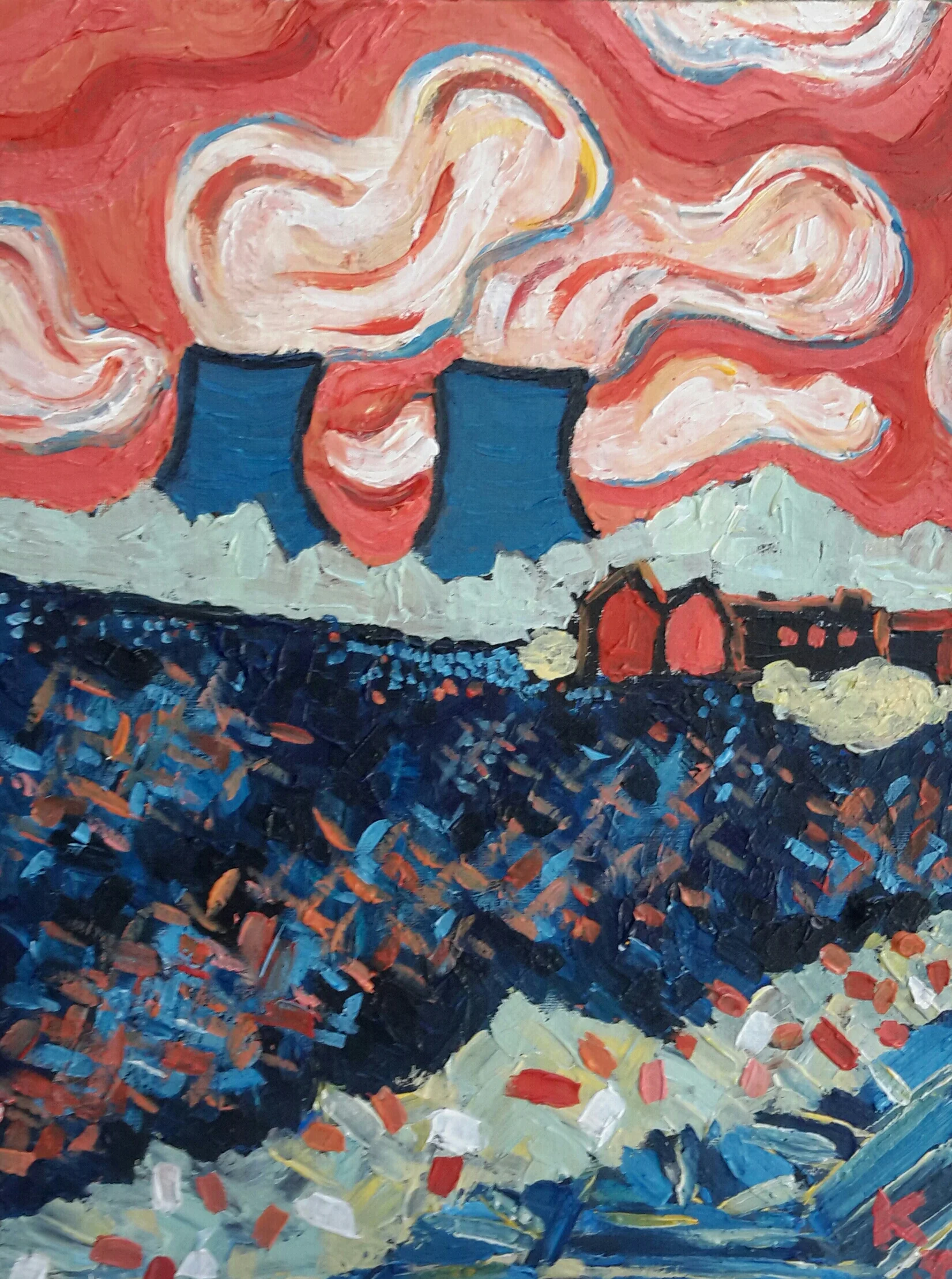 The nuclear power plant at Nogent- with farm and wheatfield