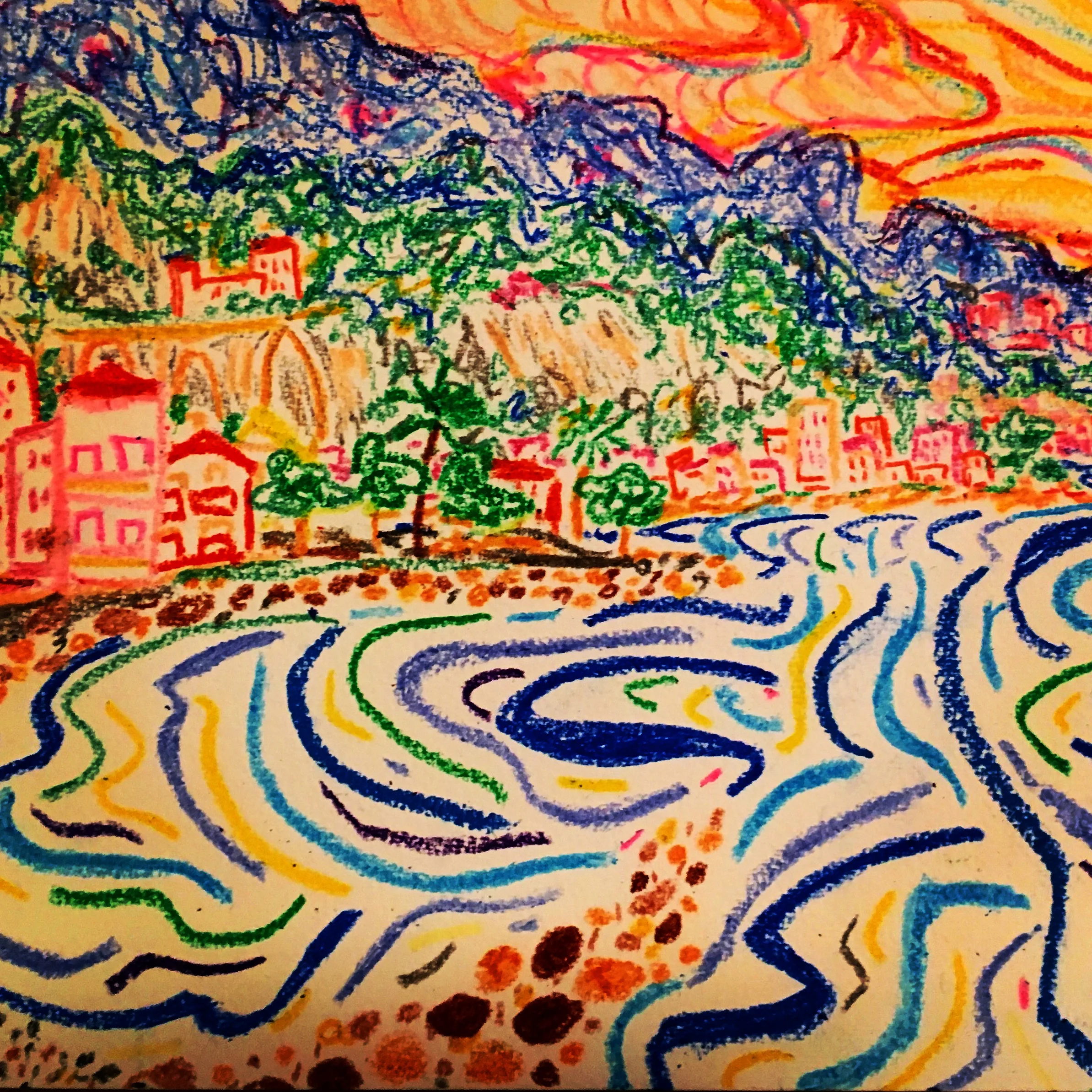 Sketching with Crayons in Menton, France