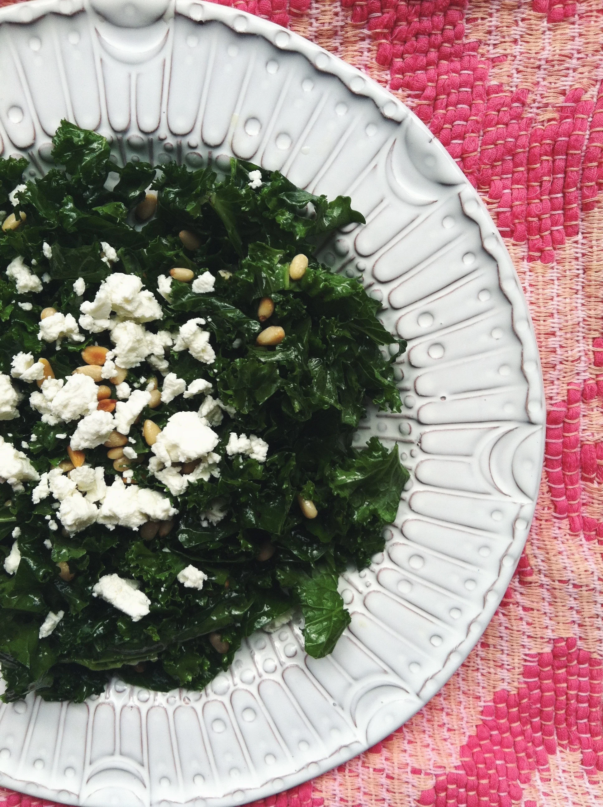 Kale Salad with Lemon, Pine Nuts and Goat Cheese