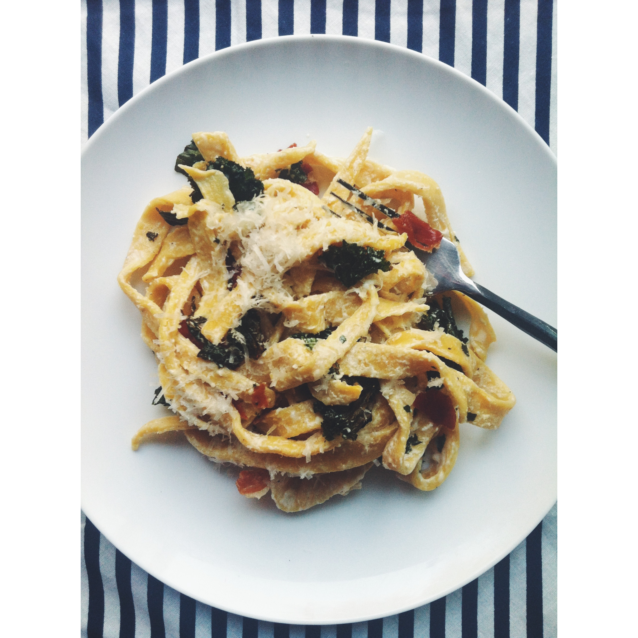 Pumpkin Pasta with Crispy Kale & Prosciutto