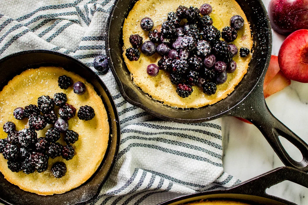 Cast Iron Skillet Pancakes with Fresh Berries & Pluots