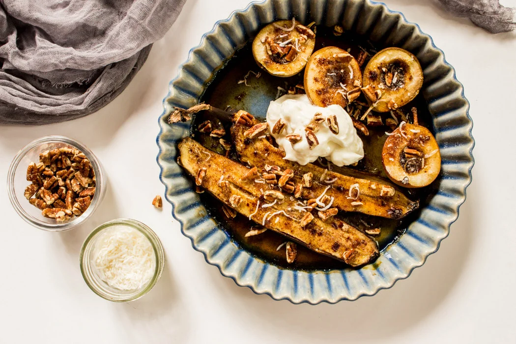 Grilled Pears + Bananas with Salted Brown Sugar and Pecans