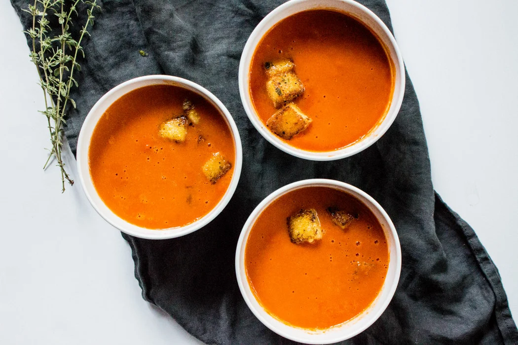 Tomato Soup with Parmesan Thyme Polenta Croutons + Friday Favorites