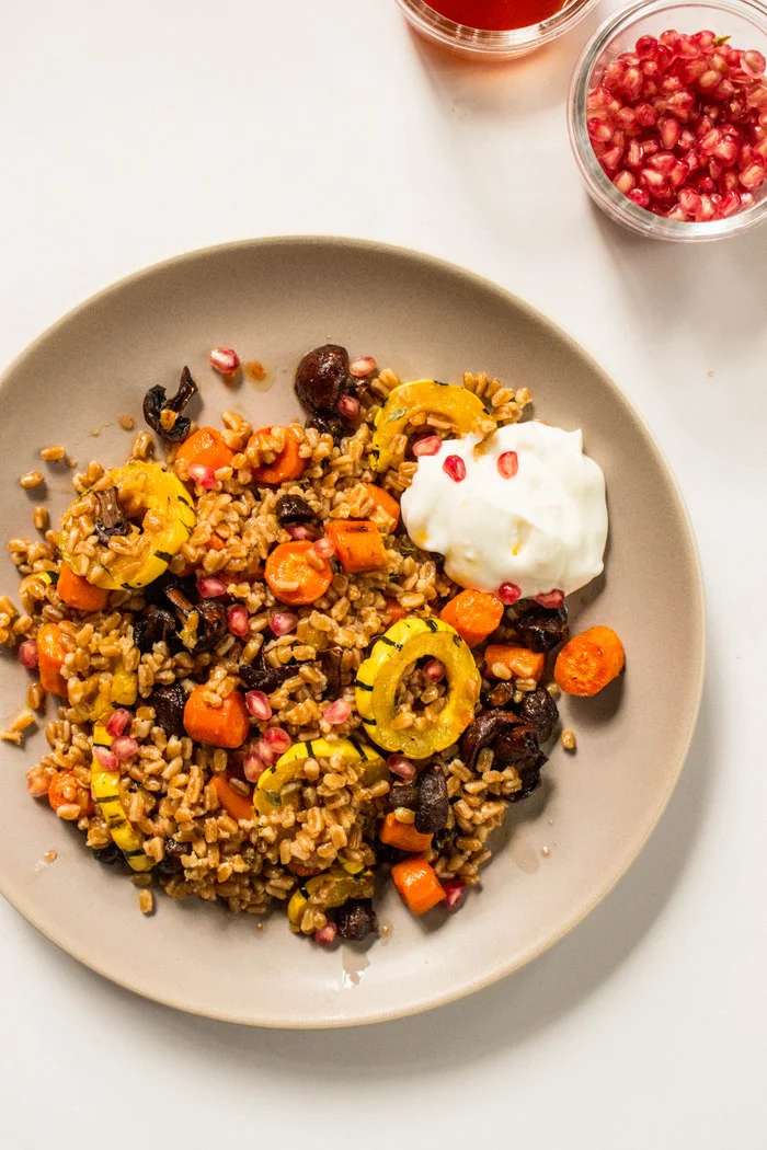 Spicy Farro Salad with Roasted Vegetables + Yogurt — Local Haven