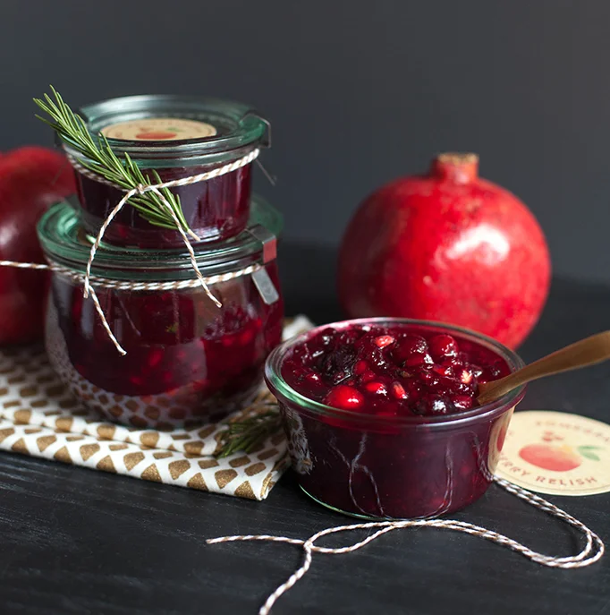 Pomegranate Cranberry Relish with Mint + Printable Recipe Cards with Gift Labels 