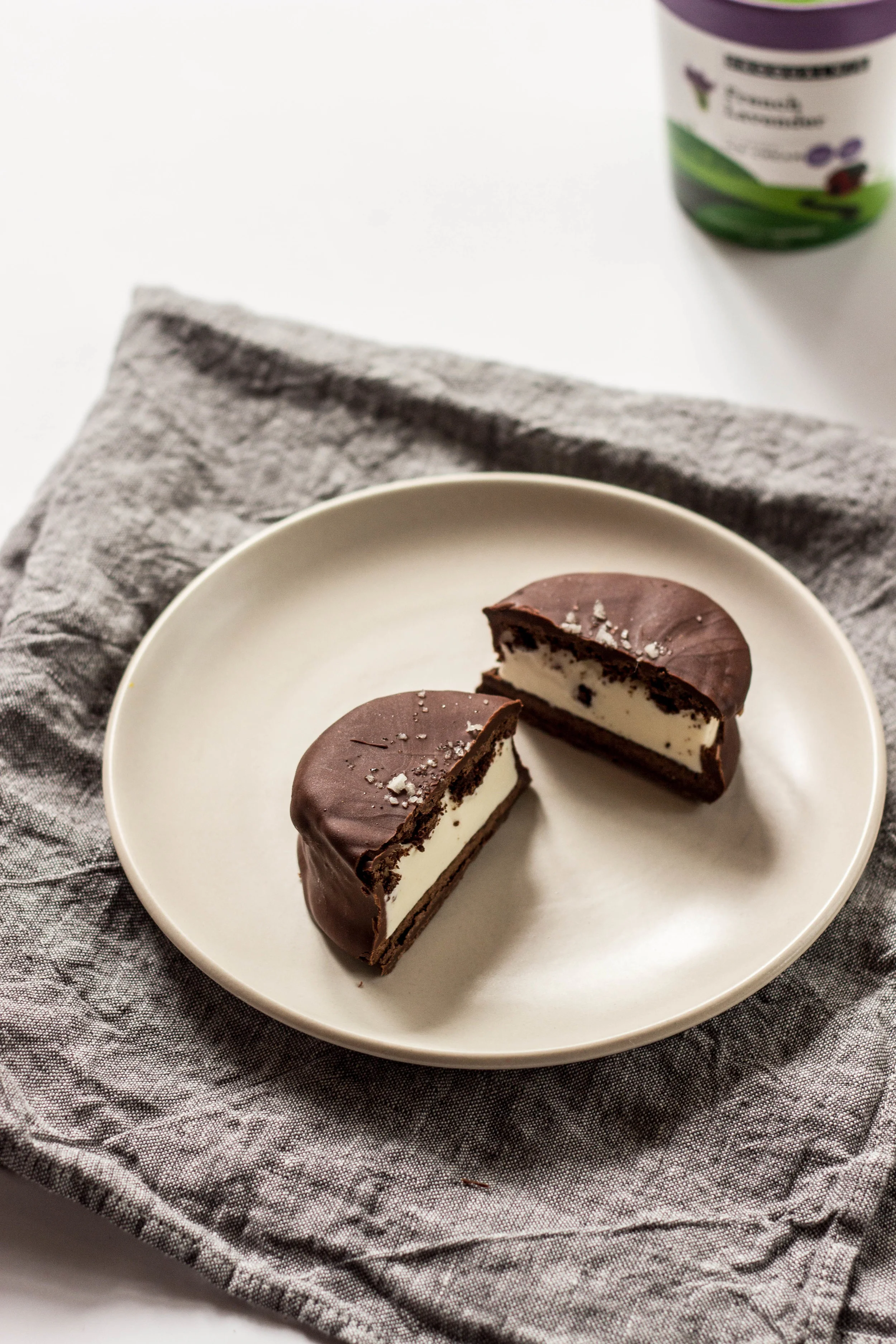 Salted Dark Chocolate Lavender Ice Cream Sandwich, featuring Snoqualmie Ice Cream