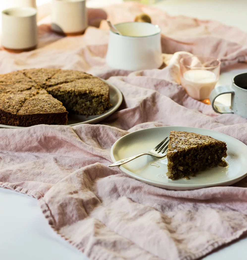 Pistachio Almond Flourless Cake with Maple Cream