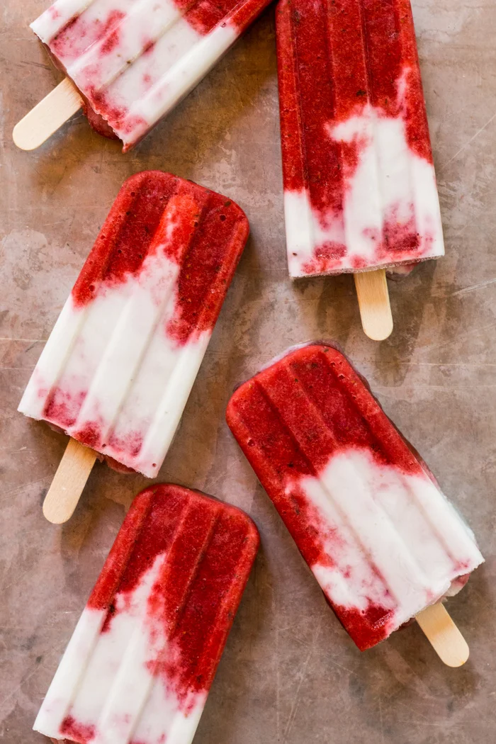 Strawberry Basil + Cream Popsicles