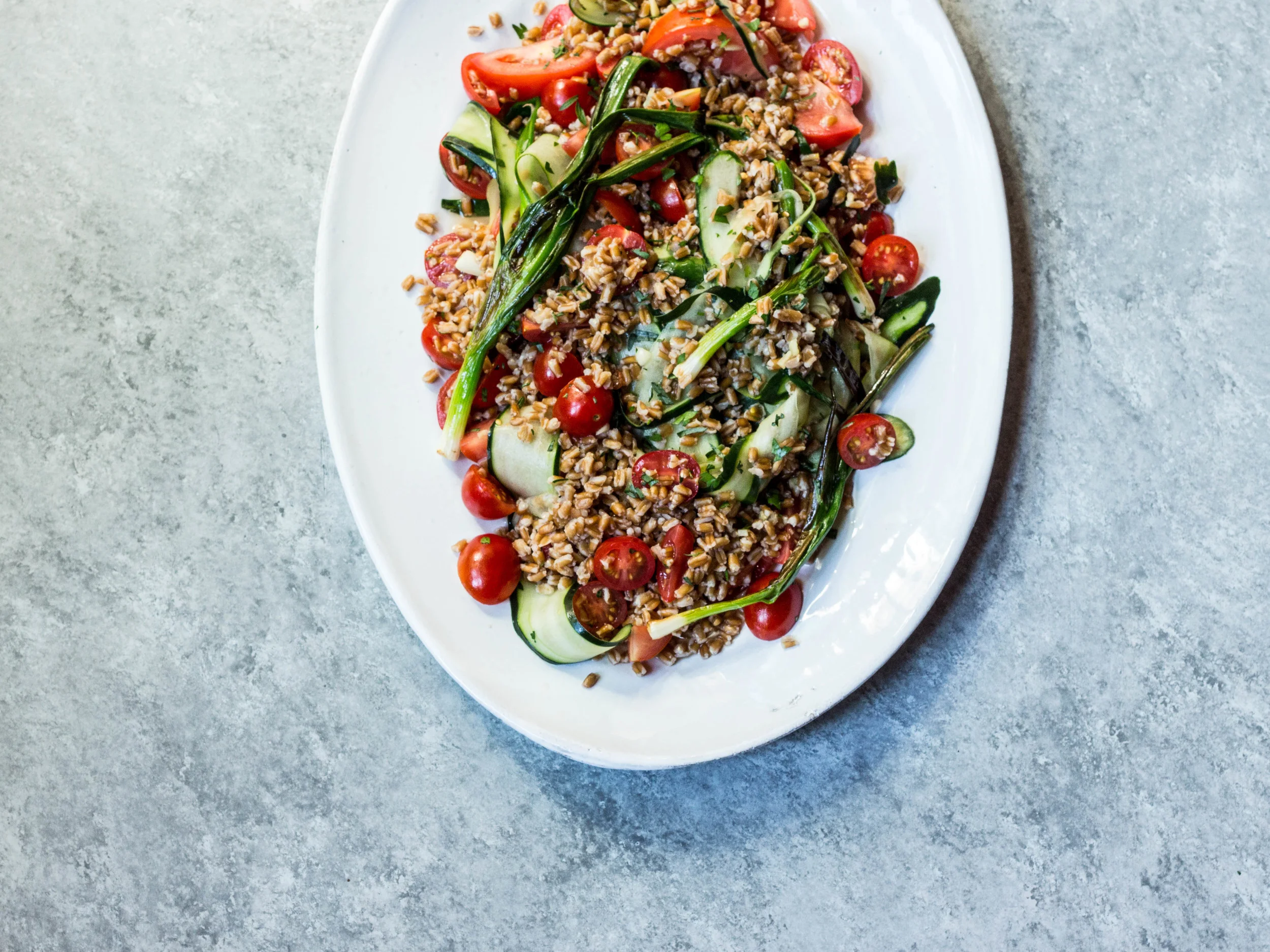 Farro + Tomato Salad with Fish Sauce Vinaigrette 