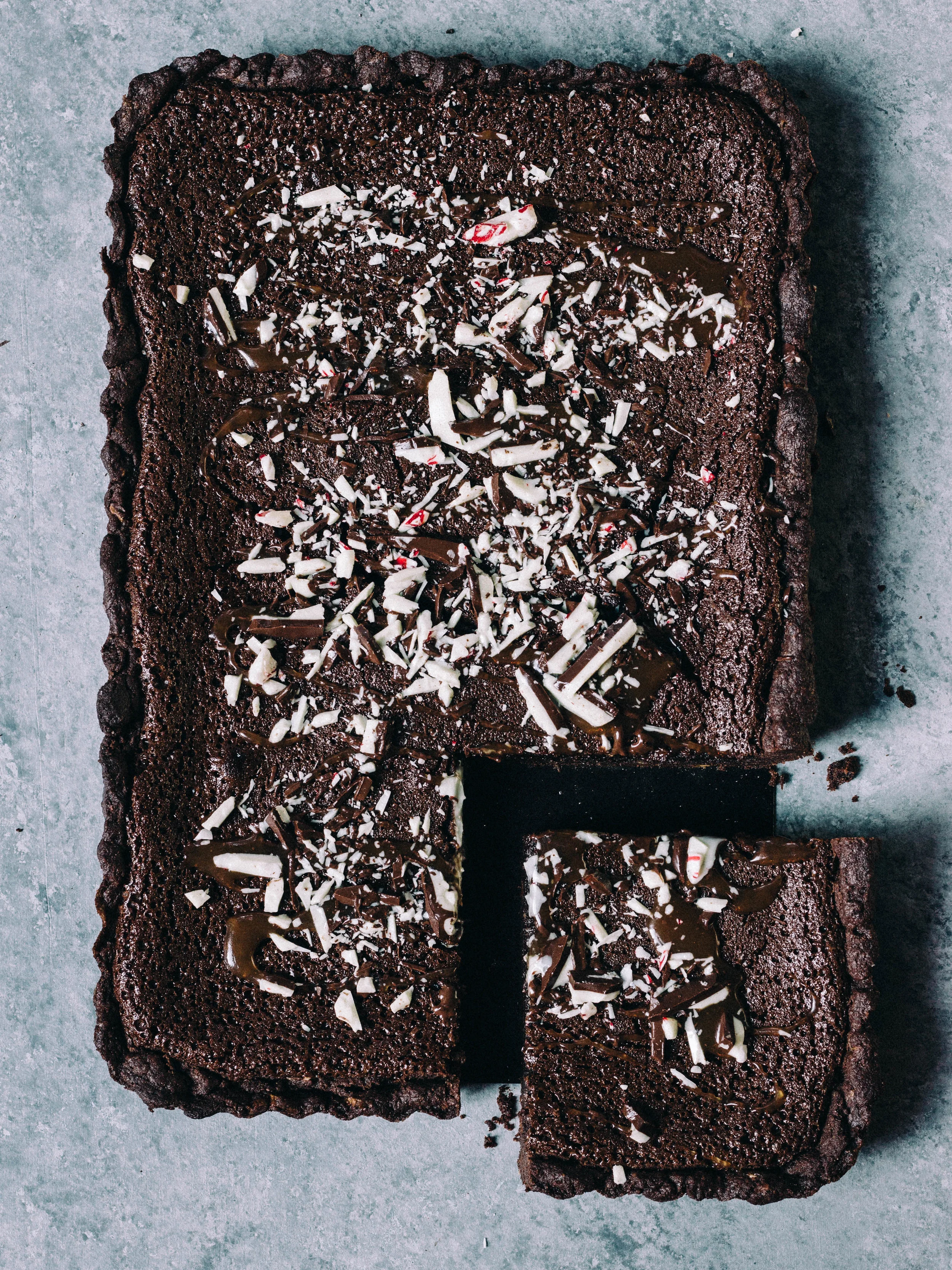 Chocolate Tart with Peppermint Bark Crust
