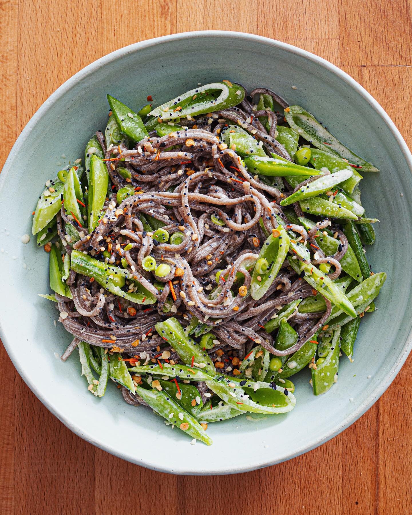 Cold Noodle Salads are my jam lately, with snap peas and soy-sesame dressing.