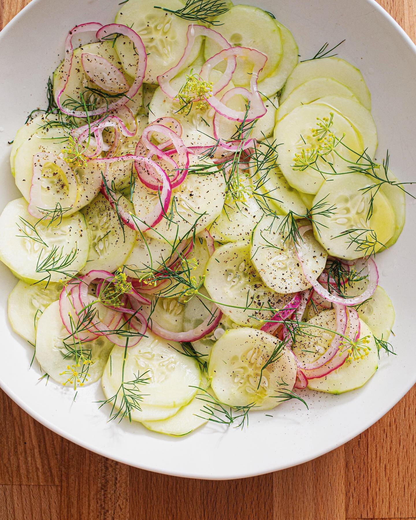 Simple salads all summer long. Vinegar, olive oil, s+p, lots of dill, and some pickled onions.