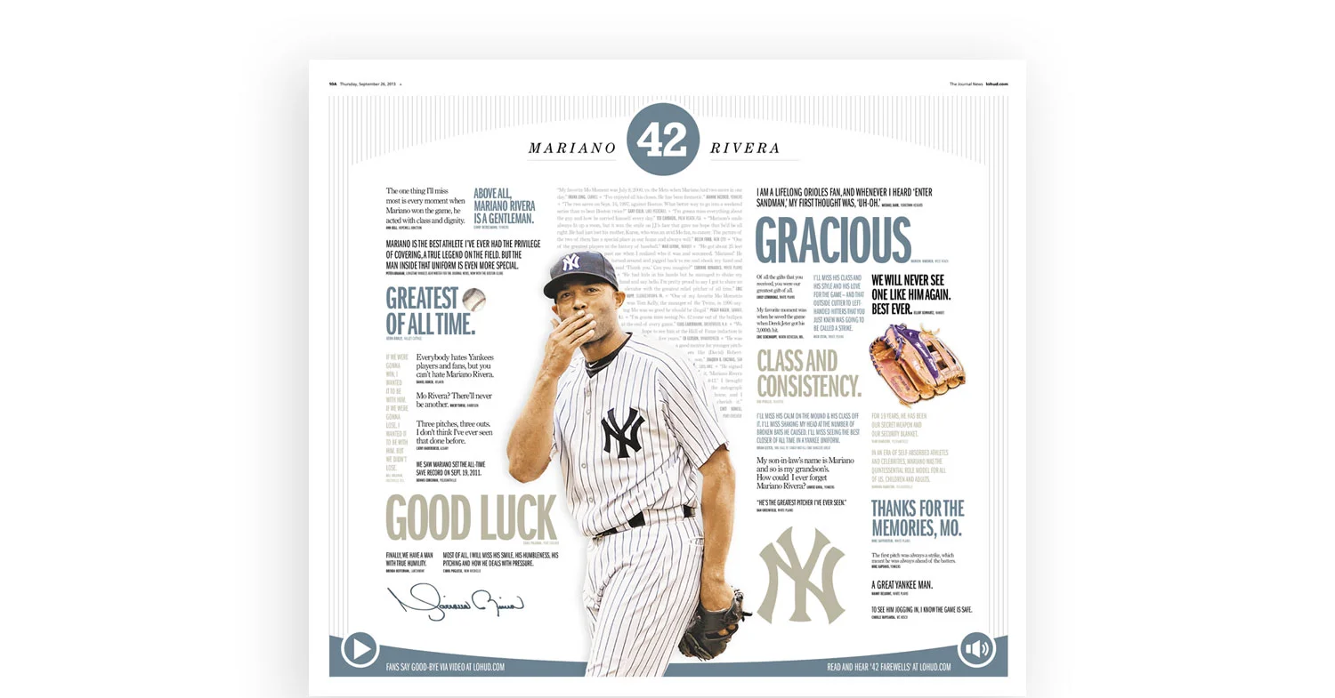 Mariano Rivera spread by Joe Moore for The Journal News, in Westchester, NY. 42 quotes on this spread. 