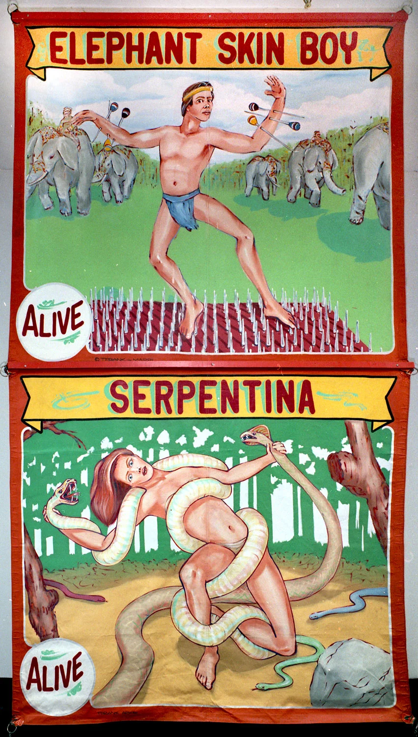The Elephant Skin Boy and Serpentina, 1981, painted for the Palace of Illusion.