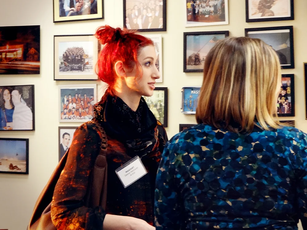 Geena Matuson (@geenamatuson) speaking to a fellow artist, 2013.