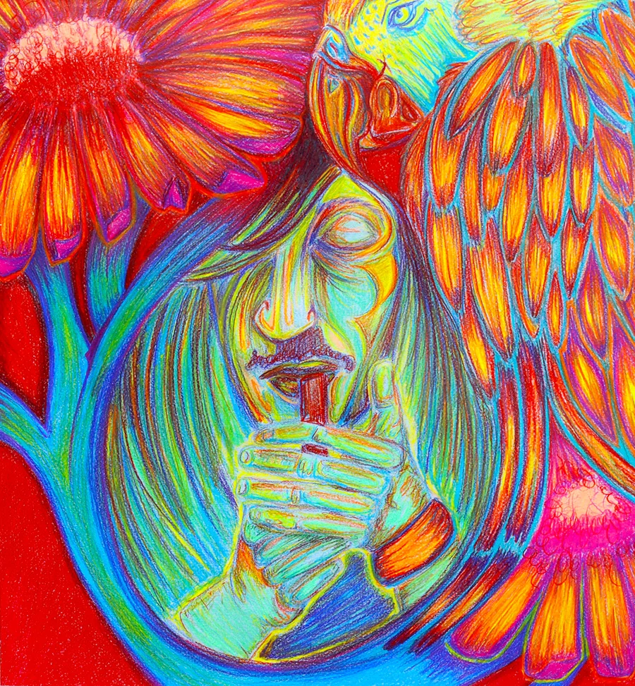 Psychedelic Glow 17 x 18", Colored pencil / Illustration by Geena Matuson @geenamatuson