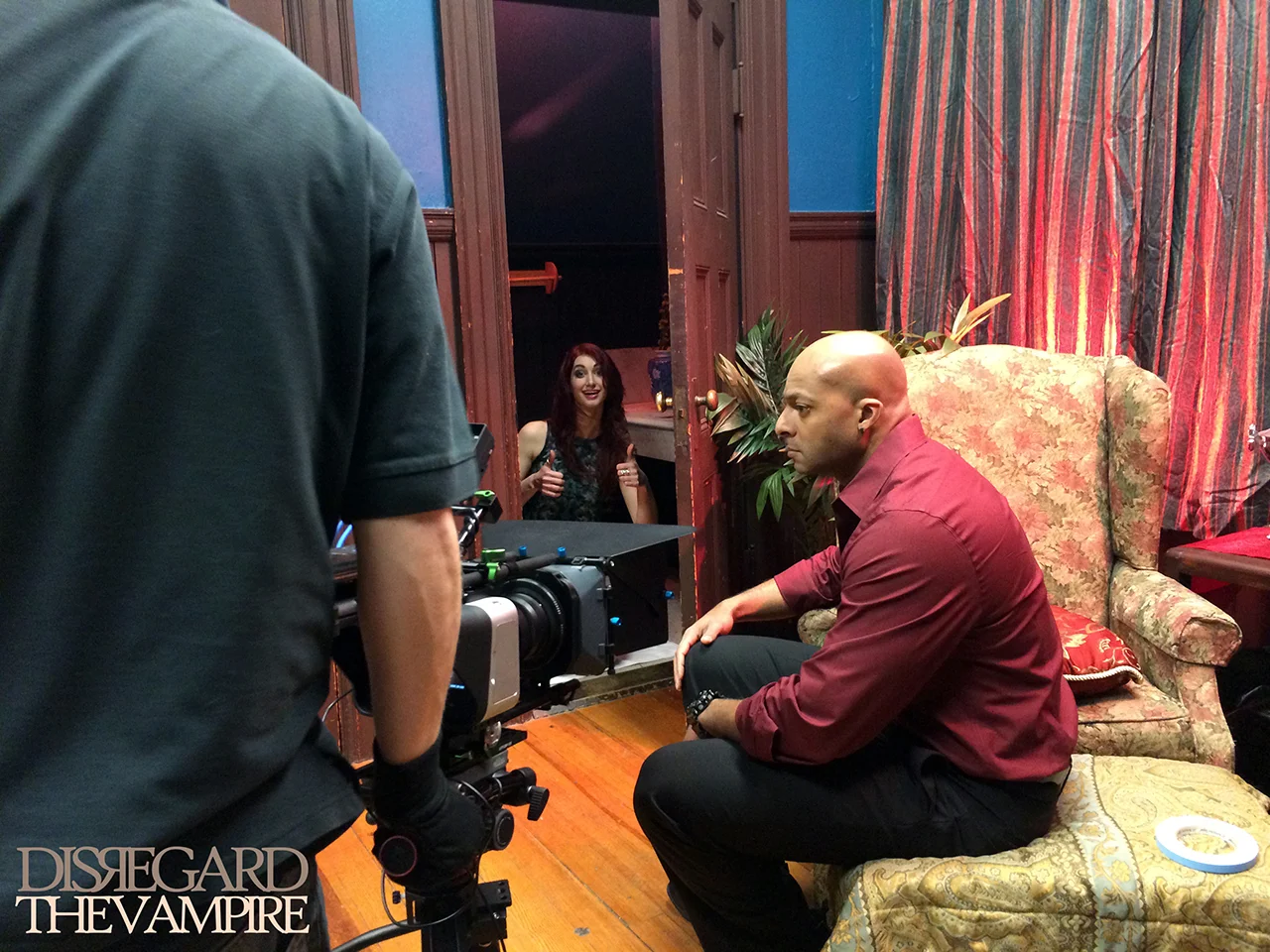 Geena Matuson (@geenamatuson) and Jose Gonsalves on set of Disregard The Vampire, 2014.