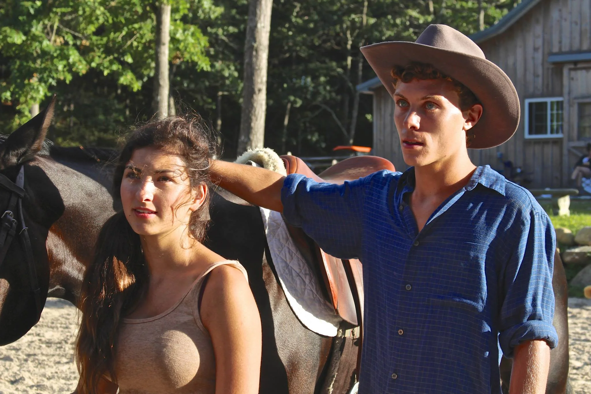 Actress and Anthony Del Negro on the set of Black Beauty, 2014.