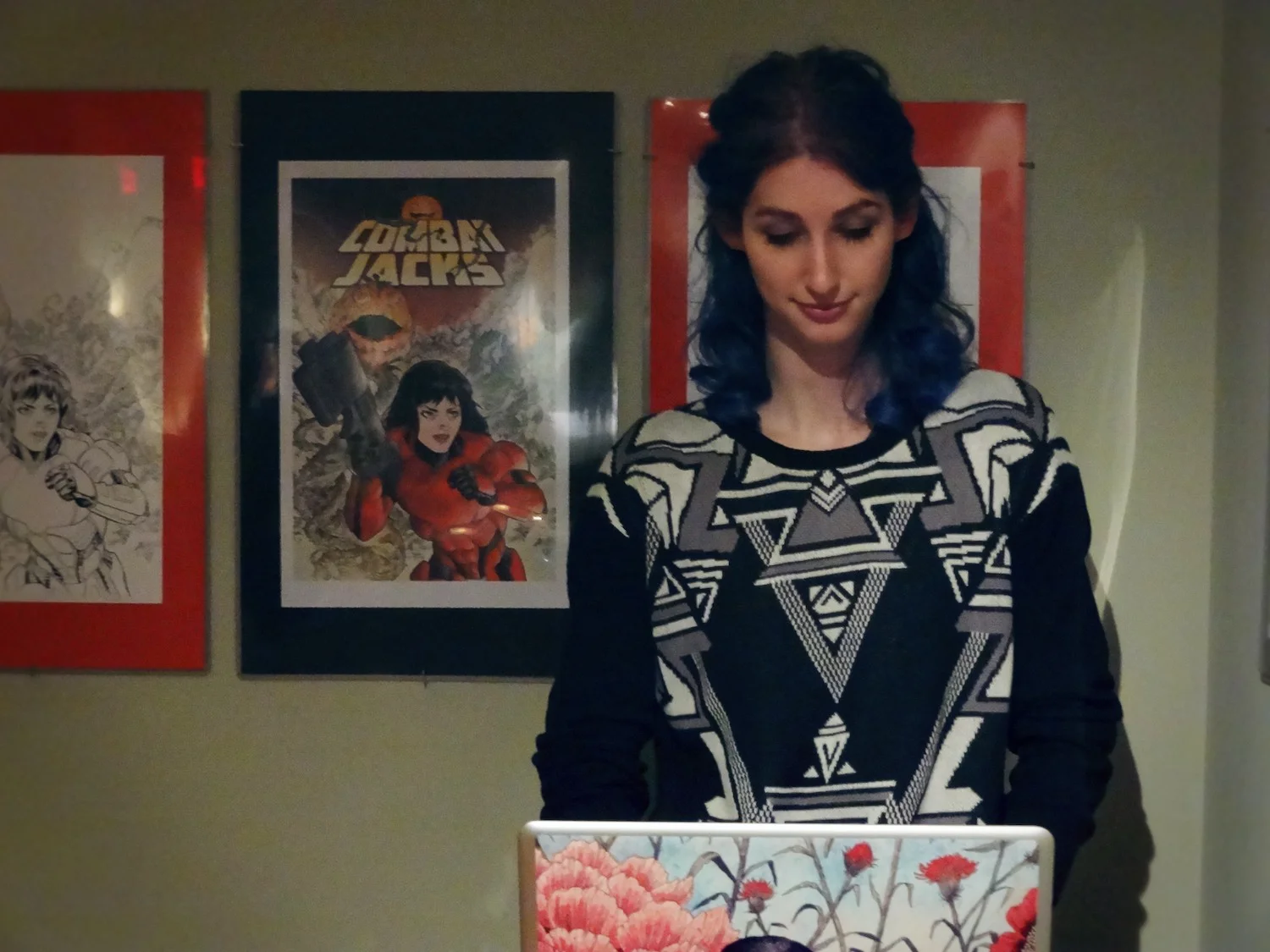 Geena Matuson (@geenamatuson) prepares TickleJuice music video projection for live show.