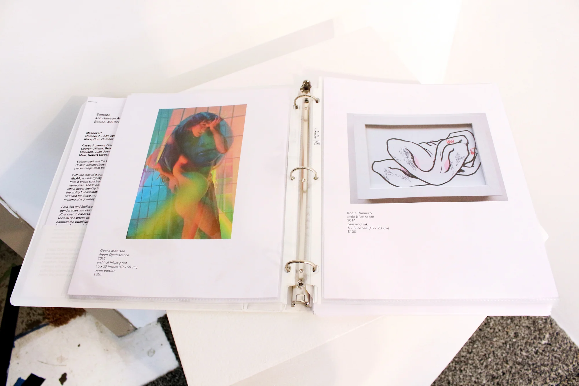 BLAA x Subsamson Makeover! show portfolio, featuring works of (left) Geena Matuson and (right) Rosie Ranauro.