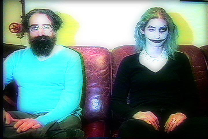 Michael J. Epstein and Geena Matuson in Reel Groovy Films' short video EVIL CLOWN EVIL, 2016.