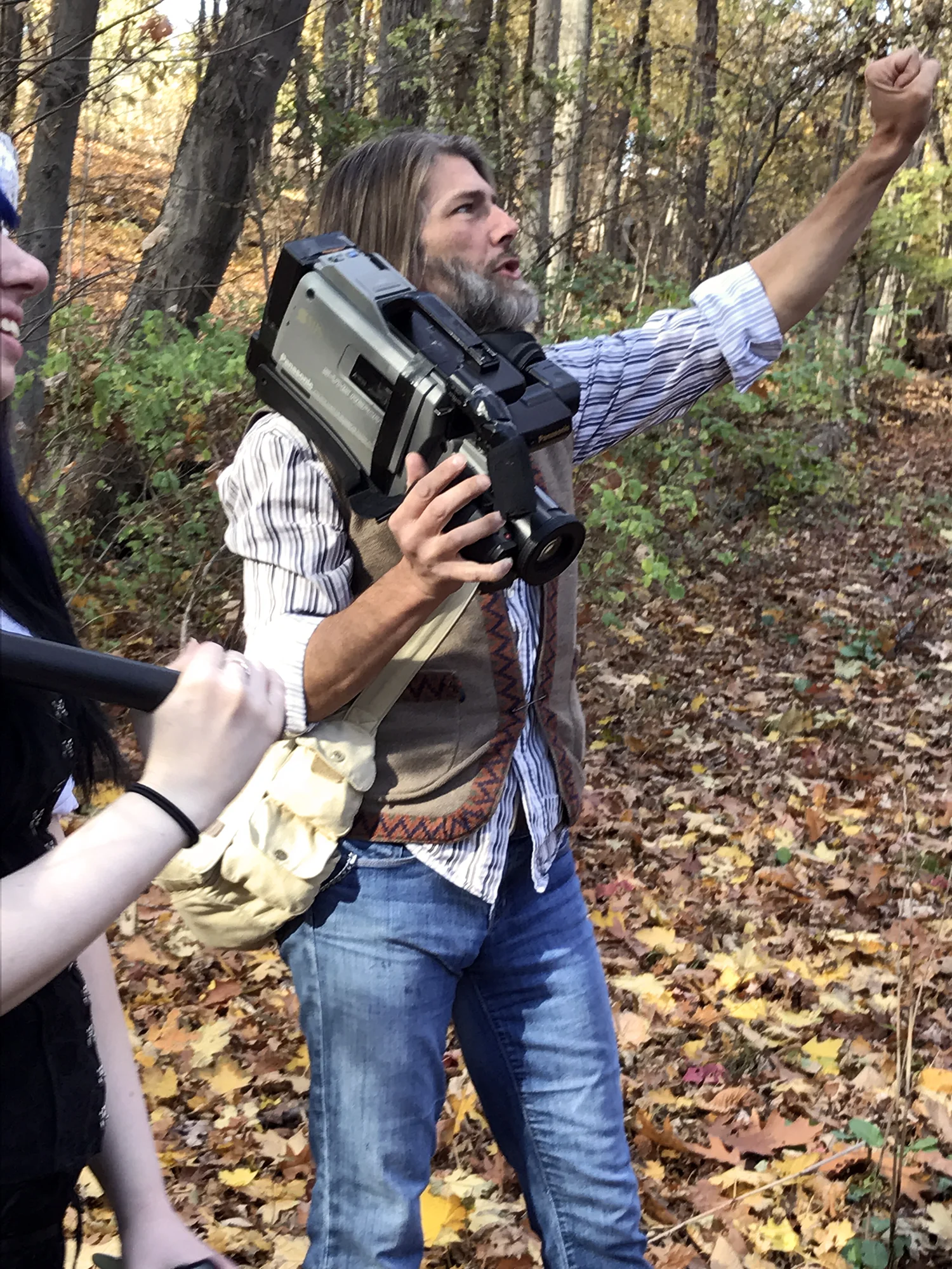 John Hartman of Reel Groovy Films directs the pilgrims for his shoot centered on the witches of Salem, 2016.
