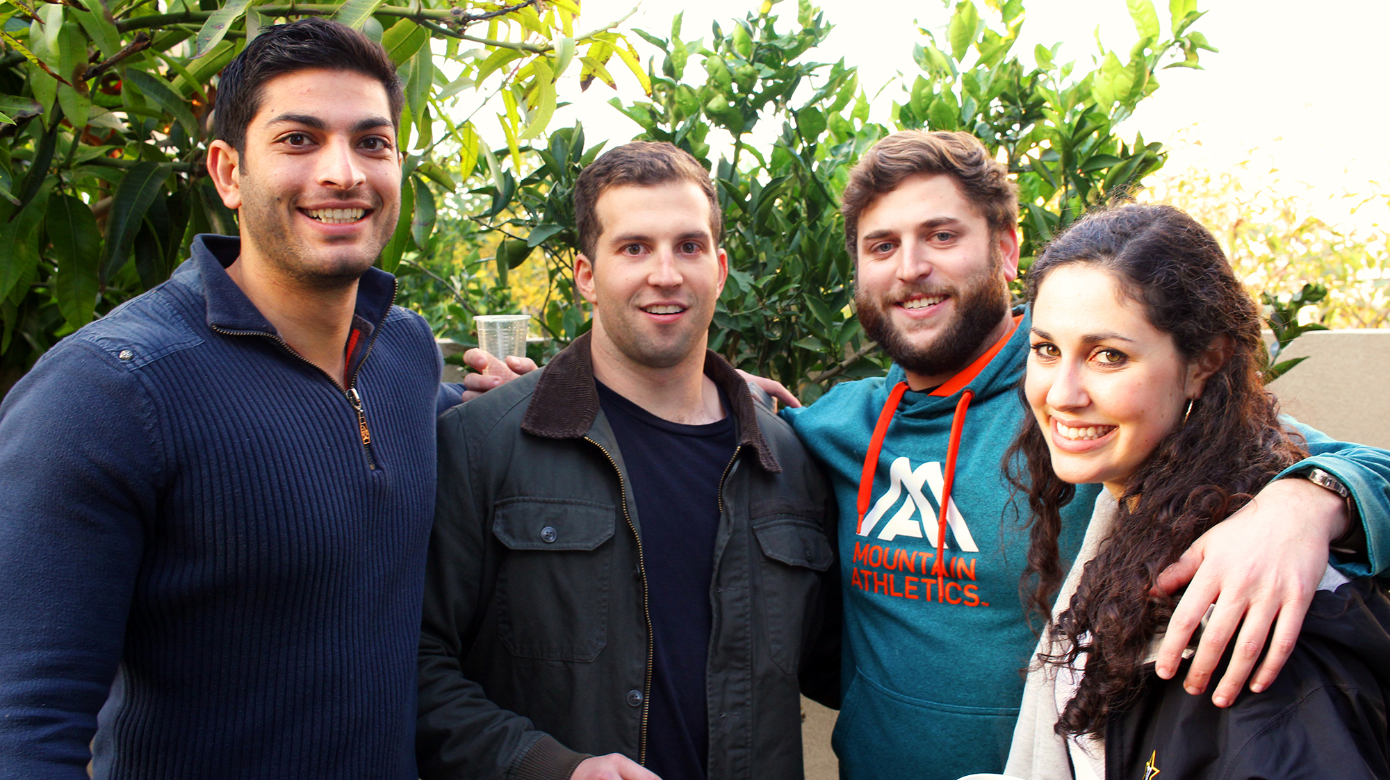 Awesome and attractive Shorashim group members in backyard of Nir's family home in Hadera, celebrating the second night of Hanukkah together, 2016.