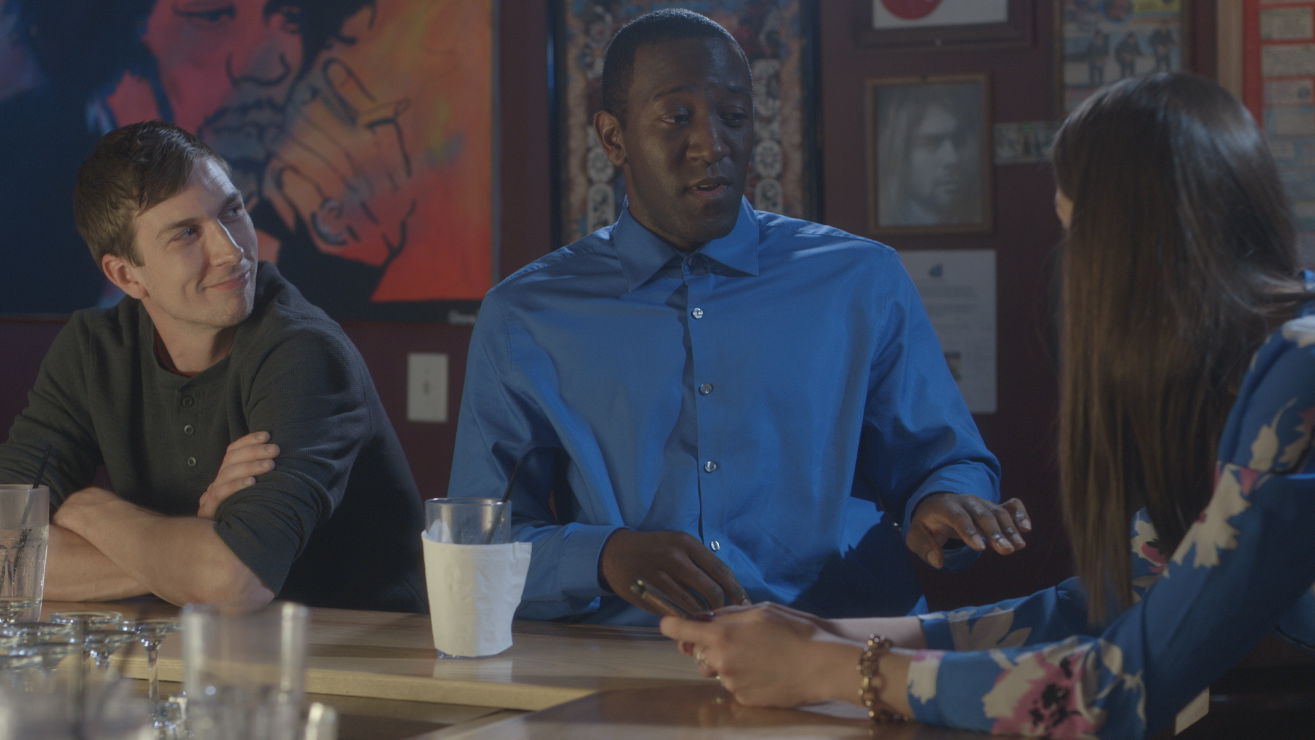 Chris Fisher, Jamaal Eversley and Samantha Webb in Geena Matuson's (@geenamatuson) short 'Depends,' filmed at Rock 'n' Roll Rib Joint in Medfield, MA. Cinematography by Denez McAdoo.