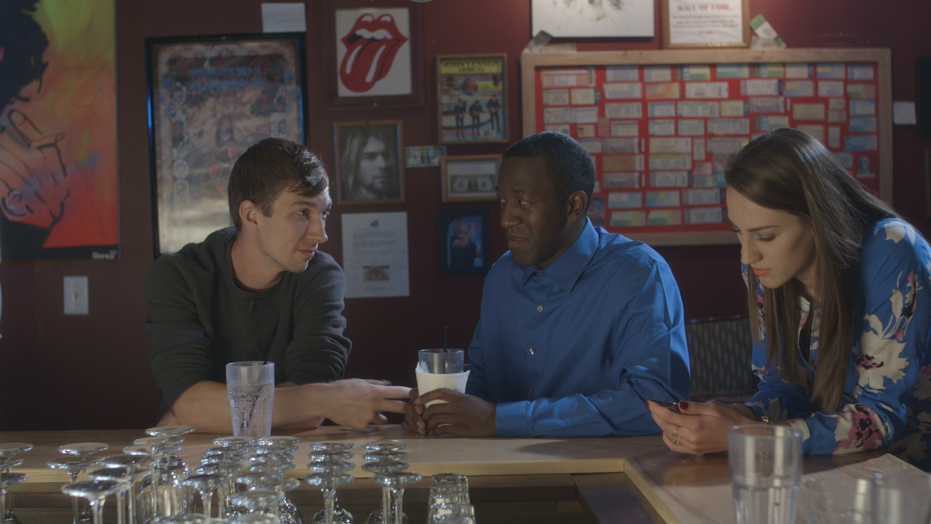 Chris Fisher, Jamaal Eversley and Samantha Webb in Geena Matuson's (@geenamatuson) short 'Depends,' filmed at Rock 'n' Roll Rib Joint in Medfield, MA. Cinematography by Denez McAdoo.