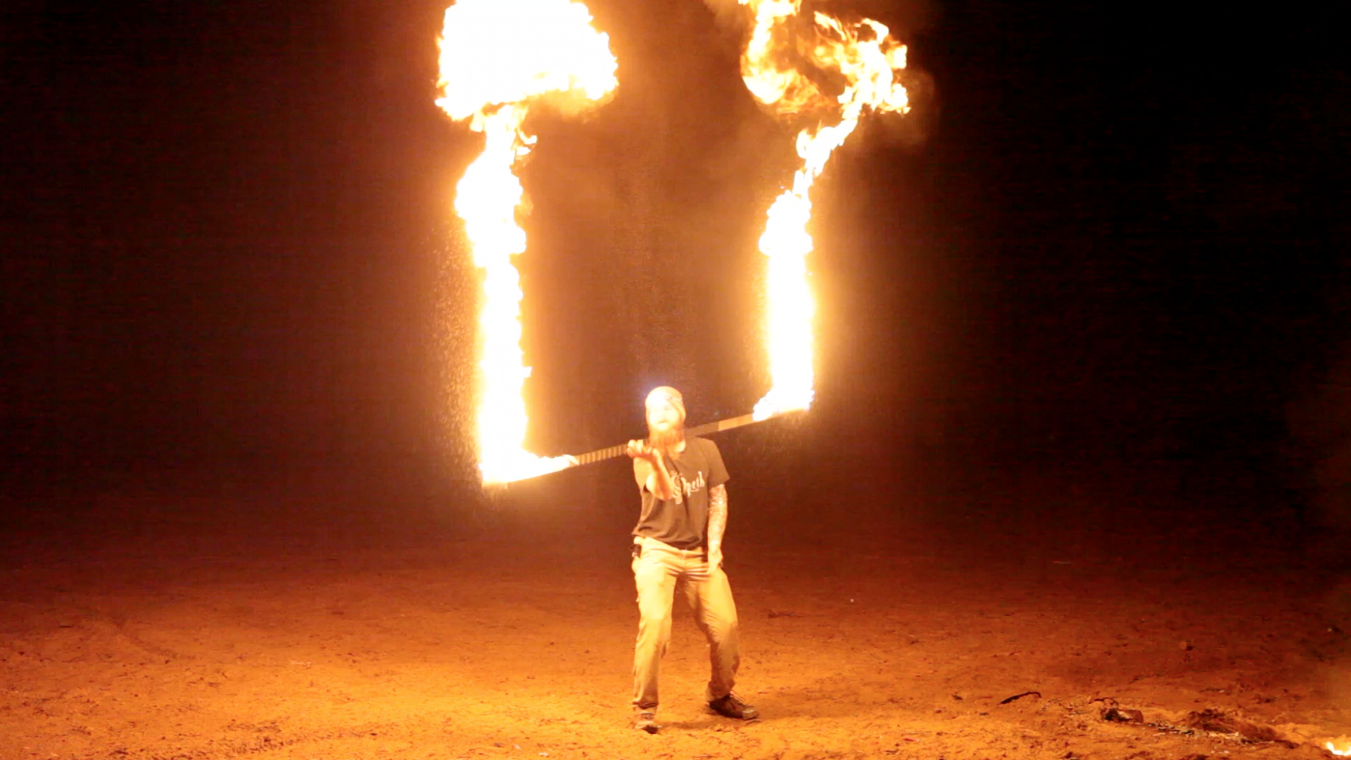 Fire spinner Jeremy Day helps create special effects for Geena Matuson's (@geenamatuson) thesis film 'My Big Bad Wolf.'