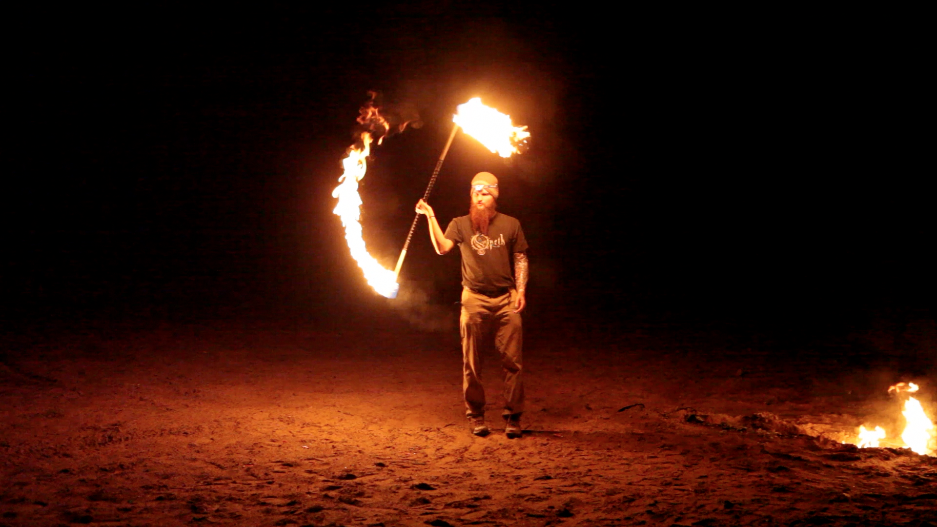 Fire spinner Jeremy Day helps create special effects for Geena Matuson's (@geenamatuson) thesis film 'My Big Bad Wolf.'