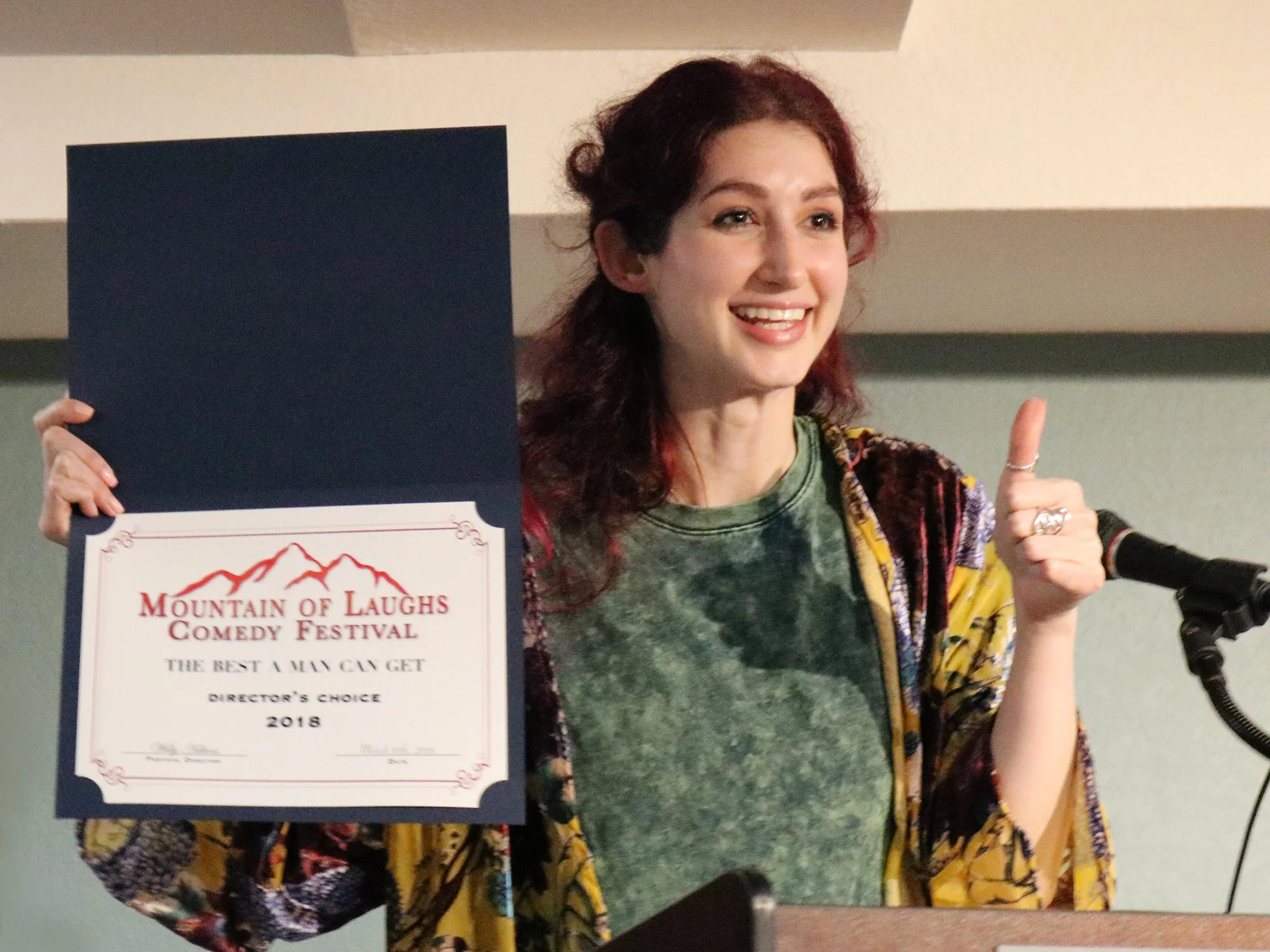 Geena Matuson (@geenamatuson) presented with Director's Choice Award at Breaking Fate Entertainment's Mountain of Laughs Comedy Film Festival in Gatlinburg, TN, 2018.