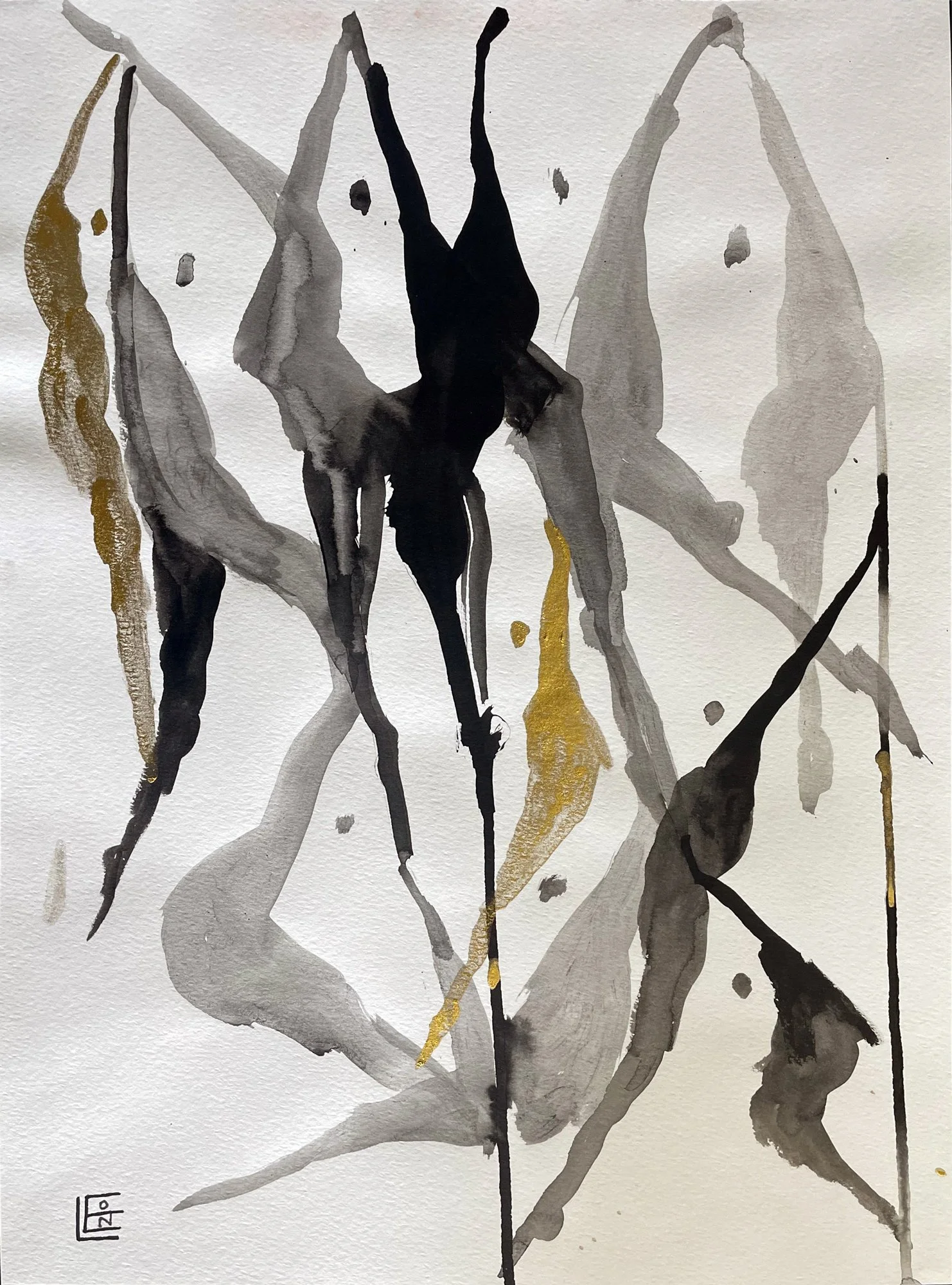 11in x 14.5in. Black and metallic inks on thick paper. 2020