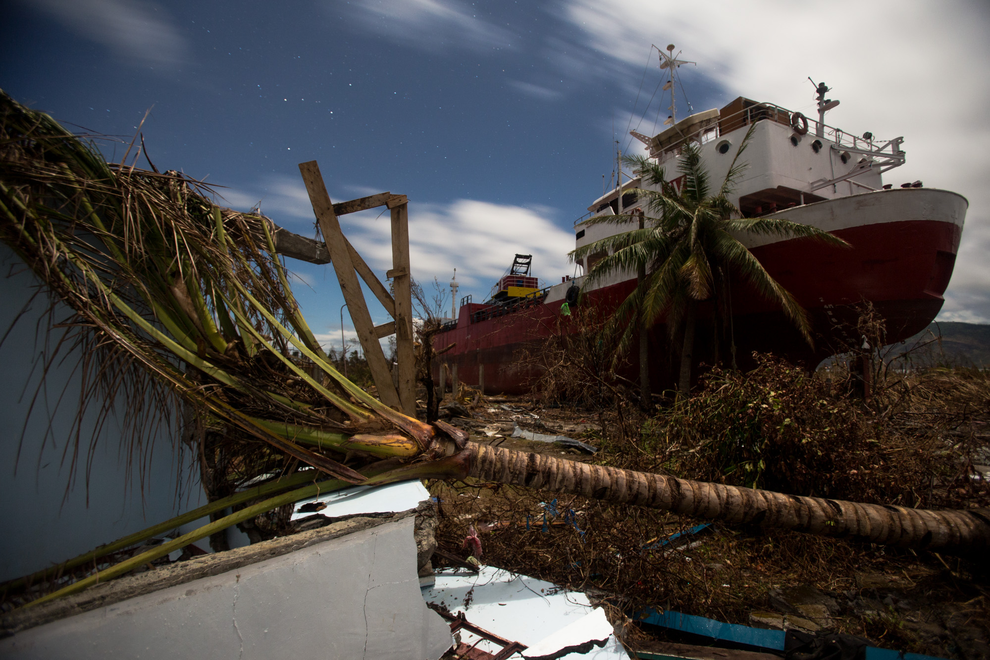  A cargo ship brought ashore by Typhoon Haiyan in Tacloban City   