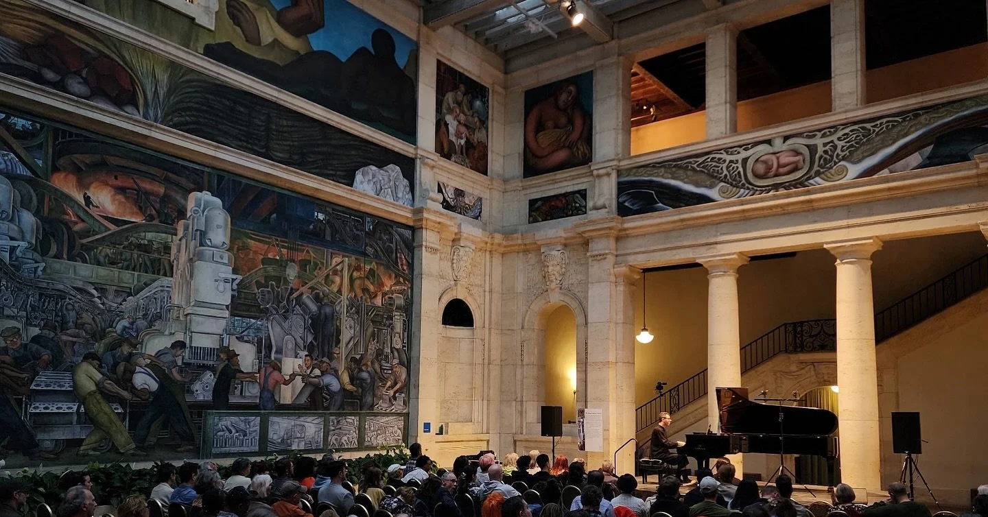 Memory: performing &lsquo;canto ostinato&rsquo; a few weeks back at the @diadetroit in the Diego Rivera Court. I went into a trance hypnotized - sound in combination with all the tiniest details of the murals. You can see something new each and every