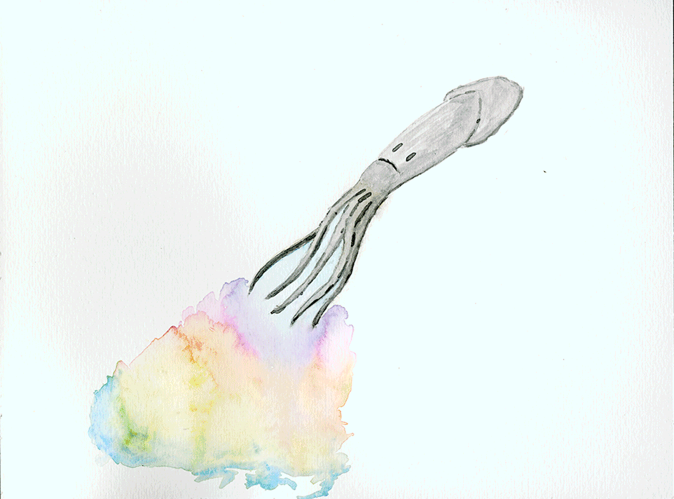 Squid and Rainbow Ink (alternate), 2014. watercolor on paper but giffed