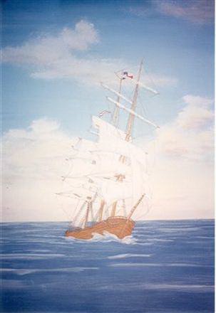 Ship on the sea mural