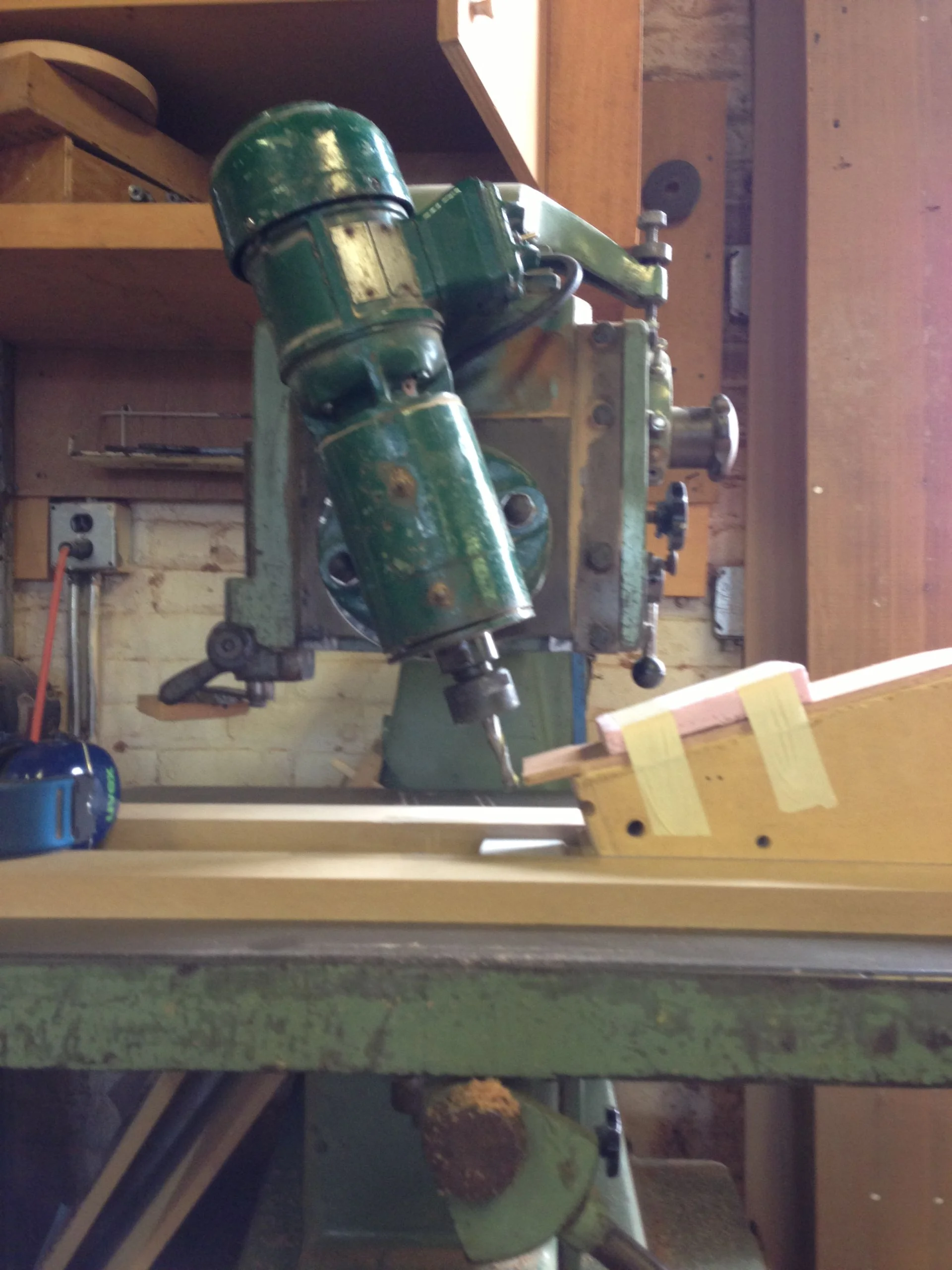  Cutting the top of the splat on an angle to meet the crest rail.  