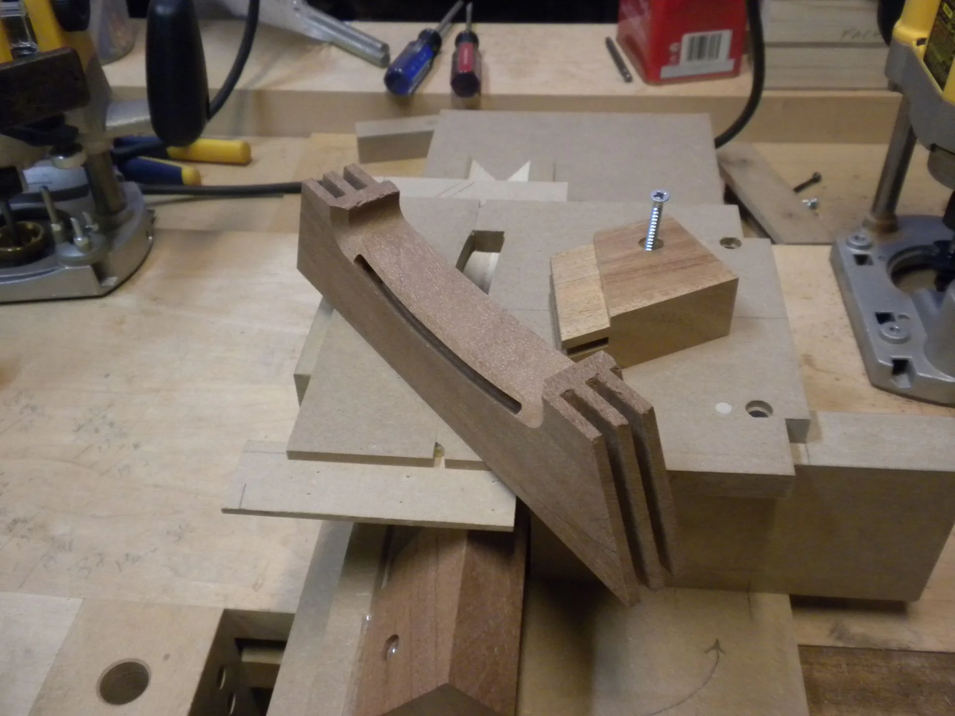   With the mortice cut the center piece is ready to be joined to the two side pieces.     