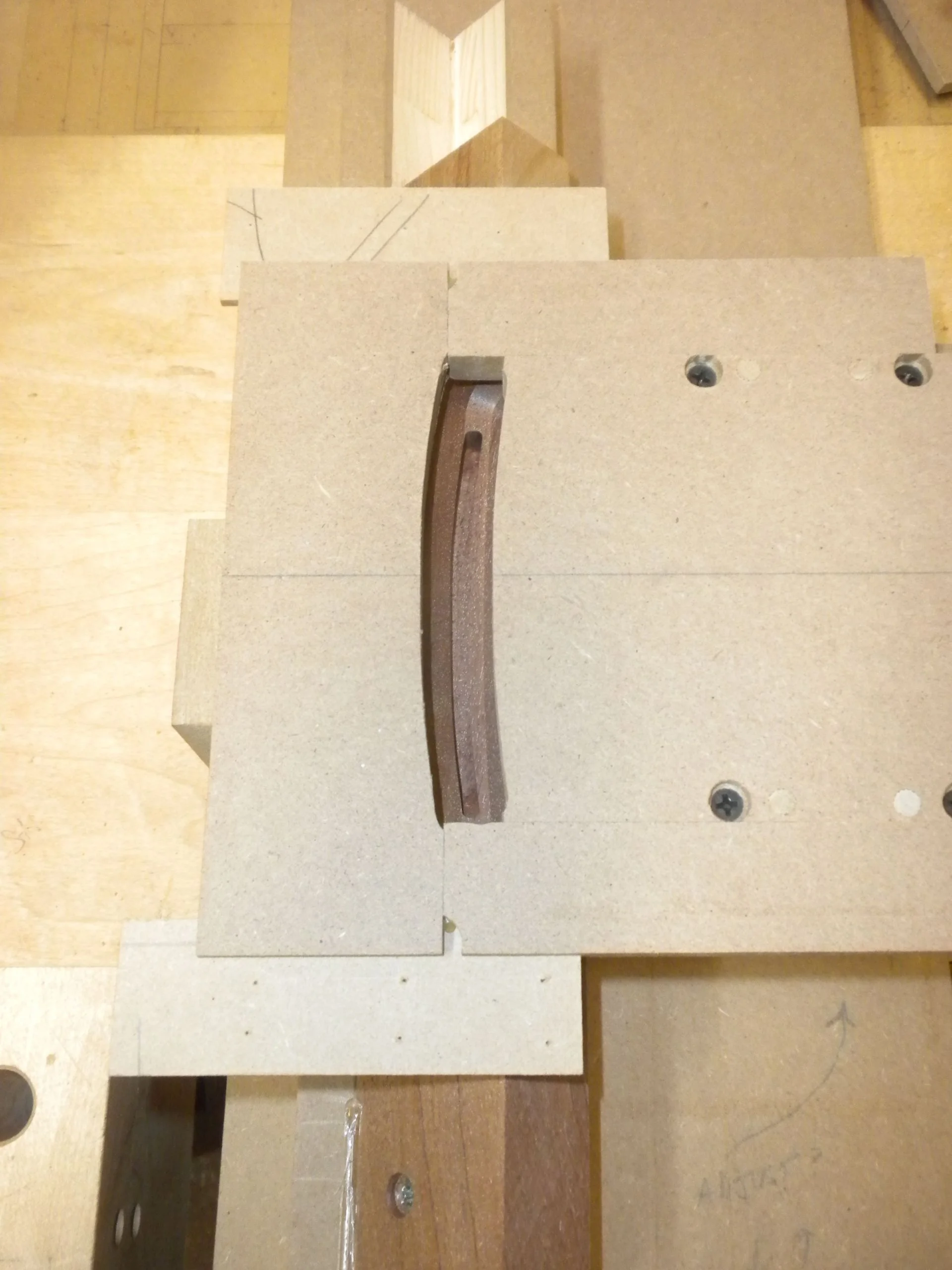 Mortice cut with router and guide bushing.     