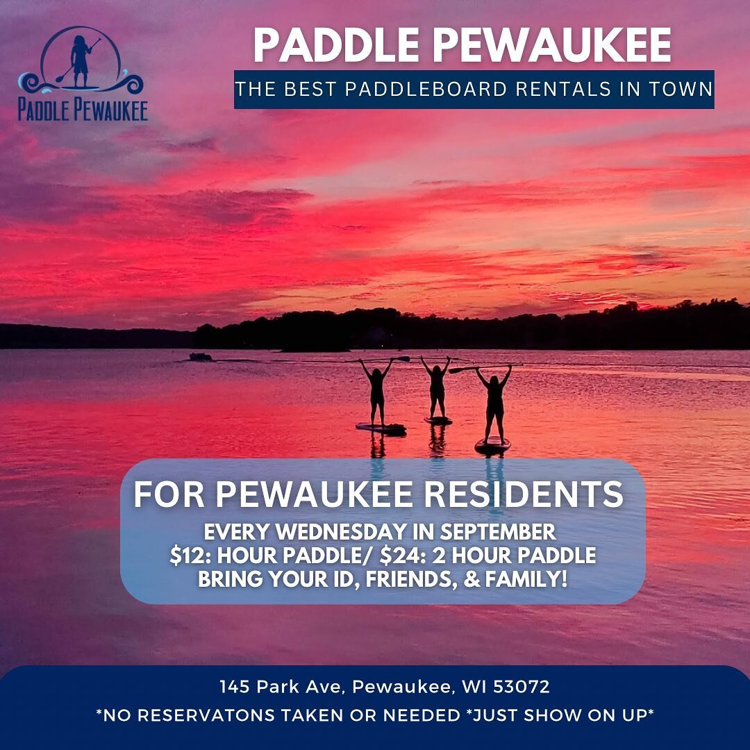 This is our 12th season!  We couldn&rsquo;t be here without you #pewaukee.  To celebrate endless summer and all of you pewaukee residents, come and paddle on Wednesdays for $12 for an hour or $24 for 2 hours.  We close on 9/22&hellip; some come and c