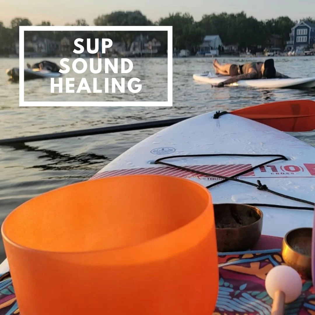 Join us at Paddle Pewaukee and @outdooryogamke for a relaxing experience on the water, where paddleboarding,
sound healing, and meditation for the ultimate Zen vibes are combined!
Float on an anchored paddleboard while soothing sounds and the gentle 